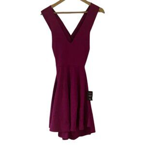 NWT Lulus Magenta Skater Dress Darling Delight V Neck Fit Flare Mini